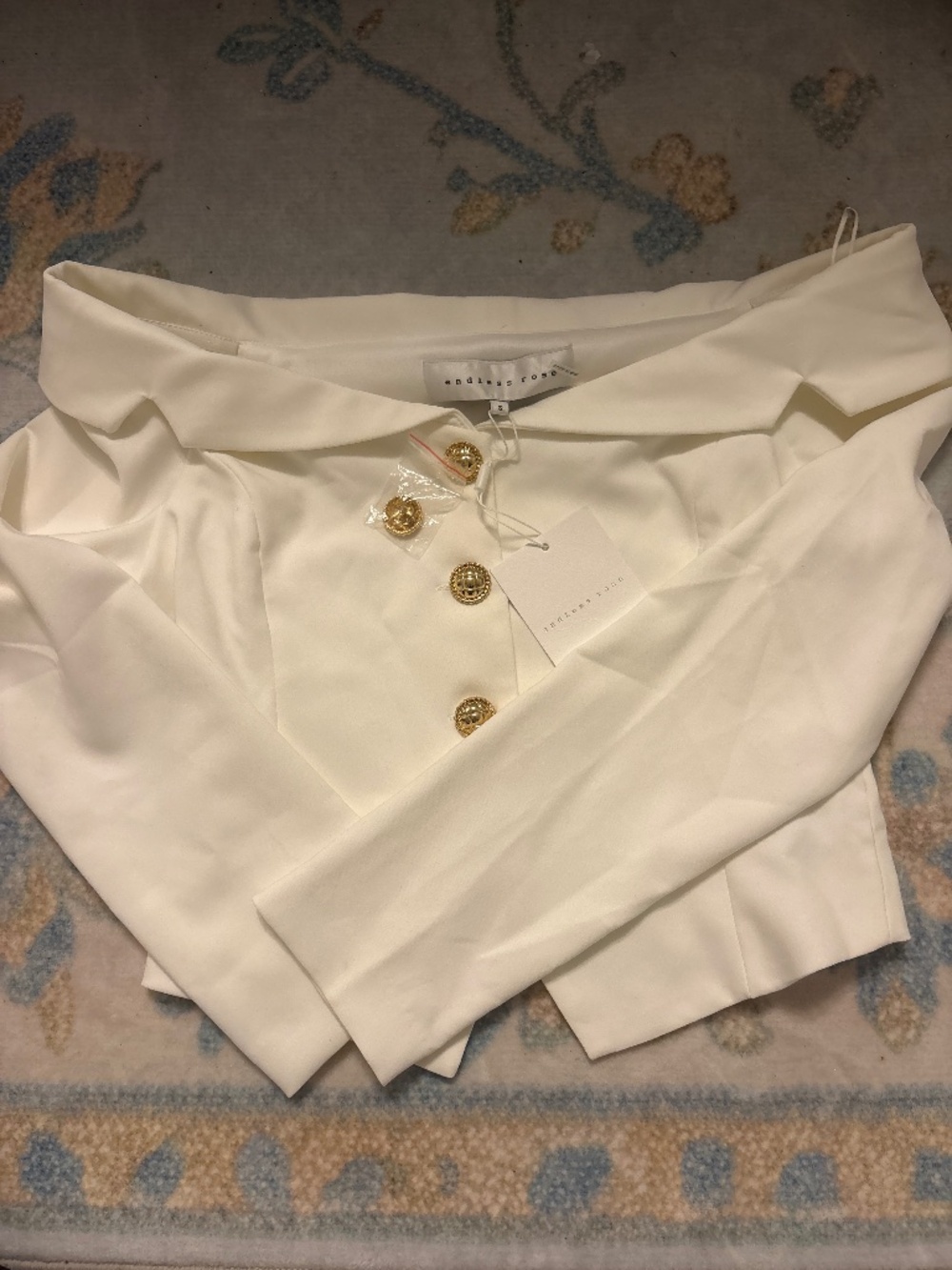 Endless Rose Ivory Off Shoulder Blazer Top Small Gold Buttons NWT